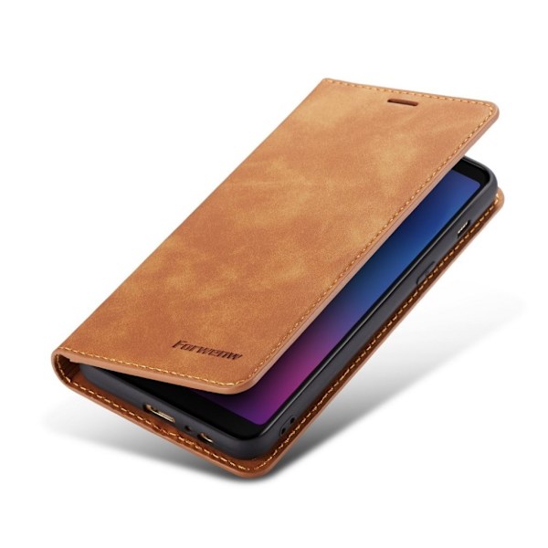 FORWENW Samsung Galaxy A8 (2018) plånboksfodral i läder - brun Brun