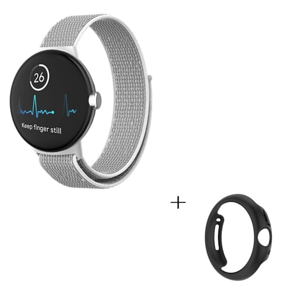 Elastisk urrem i nylon med sort cover til Google Pixel Watch - Grå / Hvid Silver grey
