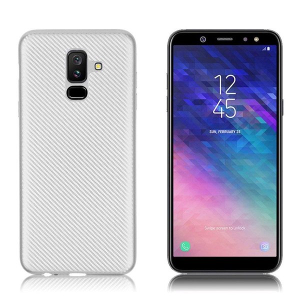 Samsung Galaxy A6+ (2018) mobilskal TPU material skyddande kolfiber textur - Silver Silvergrå