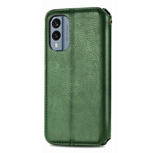 Læder Etui med A Stilfuldt Rhombus Tryk til Nokia X30 - Grøn Green