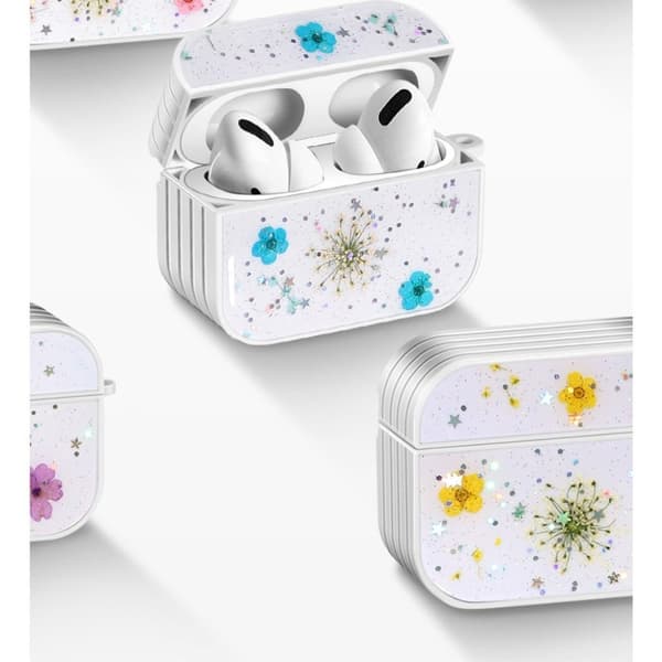 Airpods Pro blommönster + glitterdesignfodral - Grön Grön