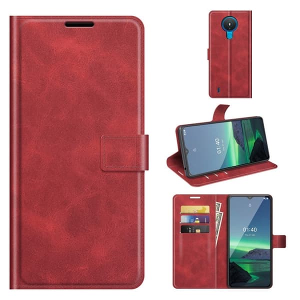 Wallet-style Lær Etui til Nokia 1.4 - Rød Red