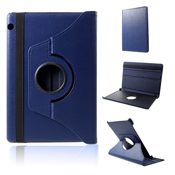 Huawei MediaPad T5 litchi læder flip etui - Mørkeblå Blue