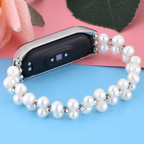 Xiaomi Mi Smart Band 6 / 5 elegant klockarmband med faux pärla - Vit Vit