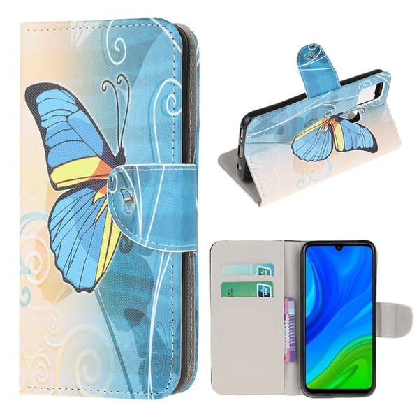 Wonderland Huawei P Smart 2020 flip-etui - Blå Sommerfugl Multicolor