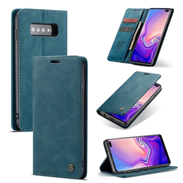 CASEME Samsung Galaxy S10 Plus auto-absorberet læder flip etui - Blå Blue