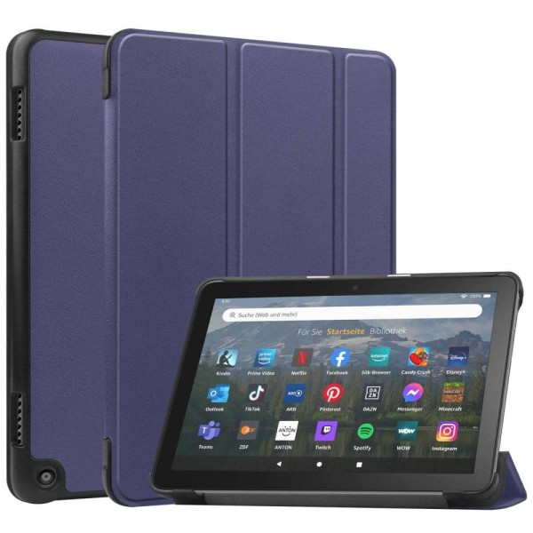 Tri-fold Leather Stand Case for Amazon Fire 8 HD (2022) - Blue Blå