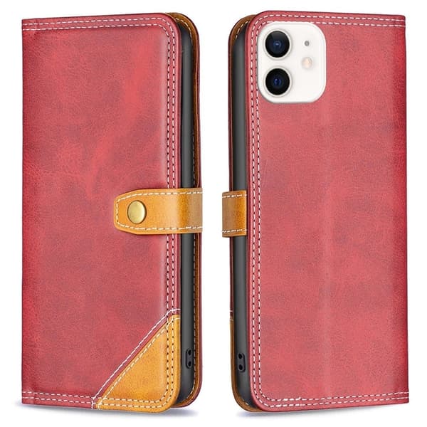 BINFEN to-farvet iPhone 12 Mini læderetui - Rød Red