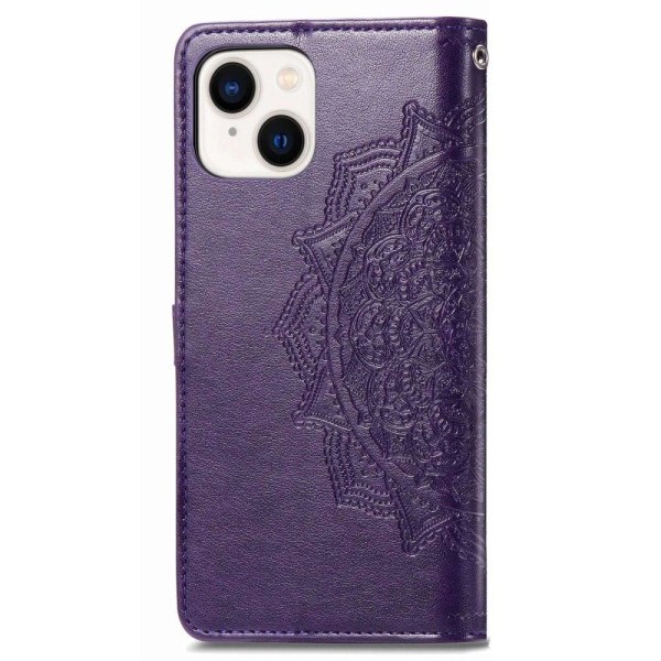 Mandala iPhone 14 Plus læderetui - Lilla Purple