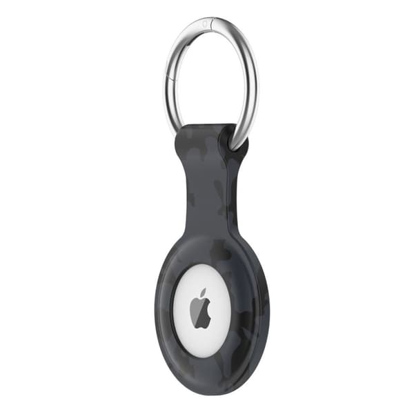 AirTags cover med silikonemønster og nøglering - Camouflage Grå Silver grey