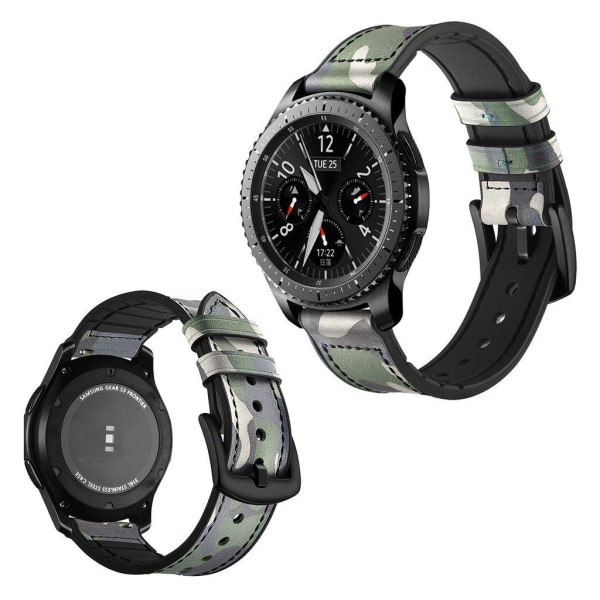 Samsung Gear S3 / Frontier kamouflagefärgad klockarmband i äkta läder - Kamouflage Grön Grön