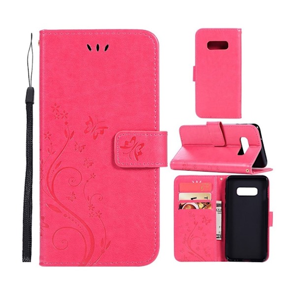 Samsung Galaxy S10 Lite sommerfugle- og blomstertryk læder flip etui - Rosa Pink