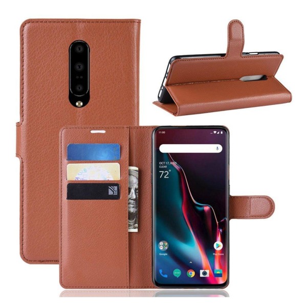 OnePlus 7 Pro litchi- lædercover - brun Brown