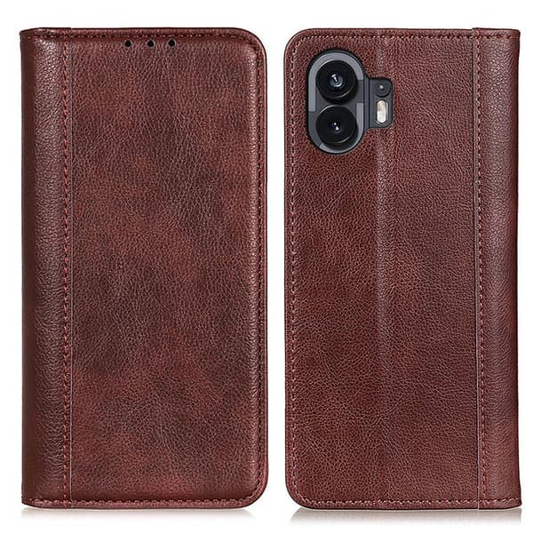 Äkta läder Nothing Phone (2) fodral med magnetisk stängning Brun