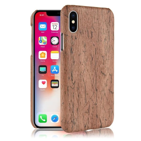 iPhone Xs Max læderetui med træstruktur - Brun Brown