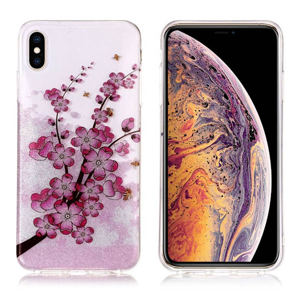 iPhone 9 Plus mobilskal silikon glittrande tryckmönster - Plommonblom Rosa