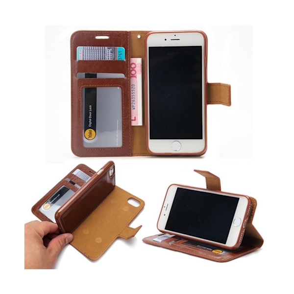 Stauning flippetui med avtakbart elastisk deksel for iPhone 7 Plus / 8 Plus - Brun Brown