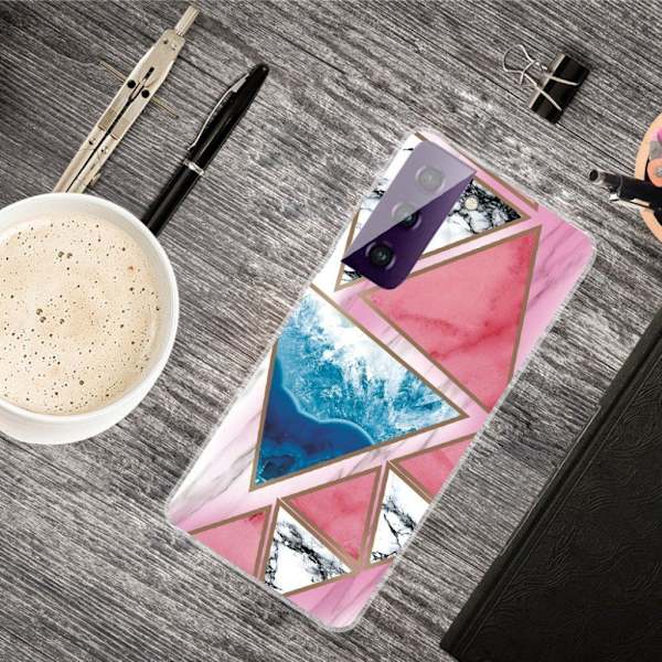 Marble Samsung Galaxy S21 FE Etui - Hvit / Blå / Rose Trekant Multicolor