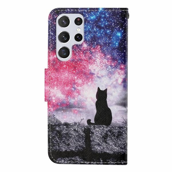 Wonderland Samsung Galaxy S23 Ultra Flippetui - Starry Sky / Katt Multicolor