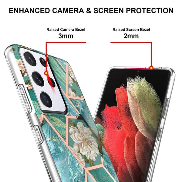 Marmordesign Samsung Galaxy S21 Ultra 5G deksel - Grønn Marmor / Blomst Green