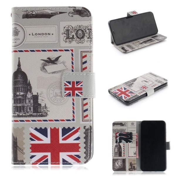 iPhone 9 Plus mobilfodral syntetläder plast stående - London tema multifärg