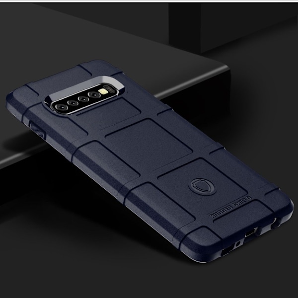 Samsung Galaxy S10 Plus anti-shock fodral med rutnäts textur - Mörkblå Blå