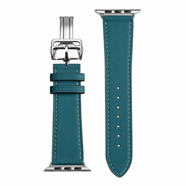ægte læder sølv spænde rem til Apple Watch Series 6 / 5 40mm - blå Blue