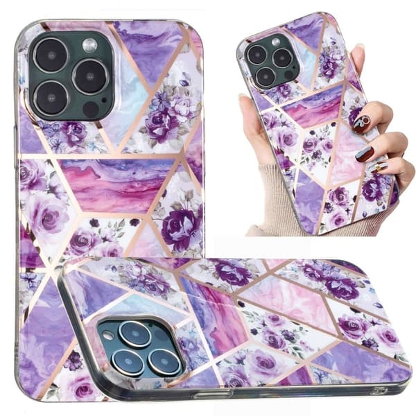 Marble iPhone 13 Pro Suojakotelo - Violetti Flower Purple