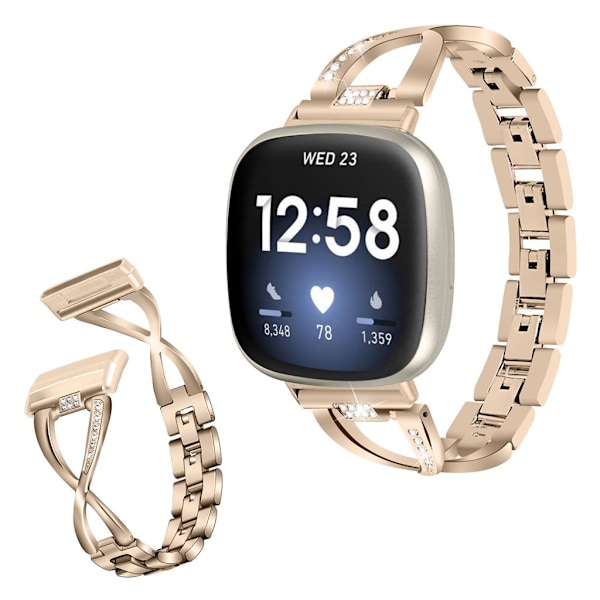Fitbit Sense / Versa 3 X-Shape rhinestone watch band - Gold Guld