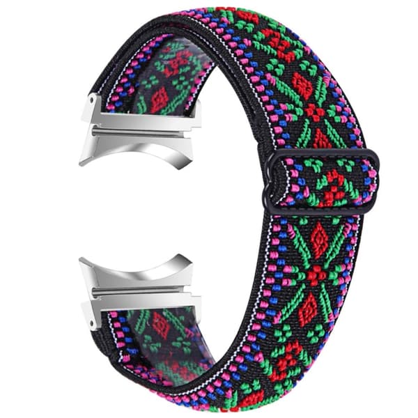Samsung Galaxy Watch 5 / 4 elastisk nylon urrem - Trefarvet Tribal Blomstermønster Multicolor