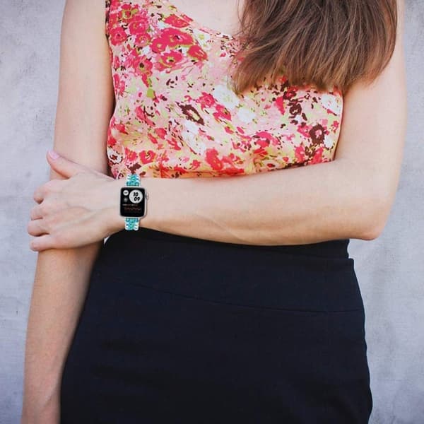 Apple Watch 40 mm nylonklokkerem med imitert perledekor - Blå Blue