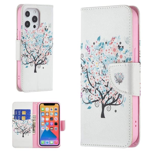 Wonderland iPhone 13 Pro flip-etui - Blomstertre Multicolor