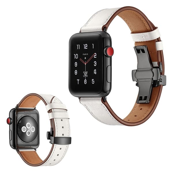 Apple Watch Series 5 40 mm hållbart klockarmband i äkta läder - Svart Spänne / Vit Vit