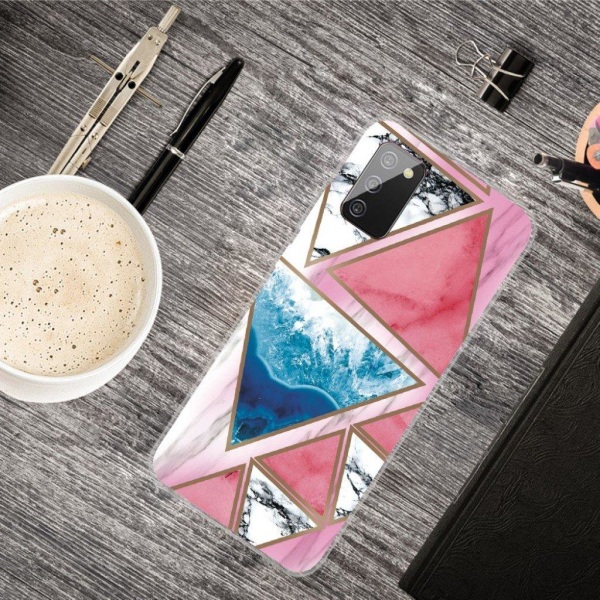 Marble Samsung Galaxy A02s Etui - Hvid / Blå / Rose Triangle Multicolor