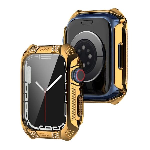 Apple Watch (45mm) rhinestone adorned cover with tempered glass screen protector - Gold Guld
