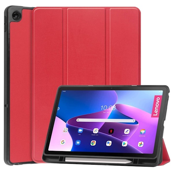 Tri-fold läderfodral för Lenovo Tab M10 Plus (Gen 3) - Röd Röd