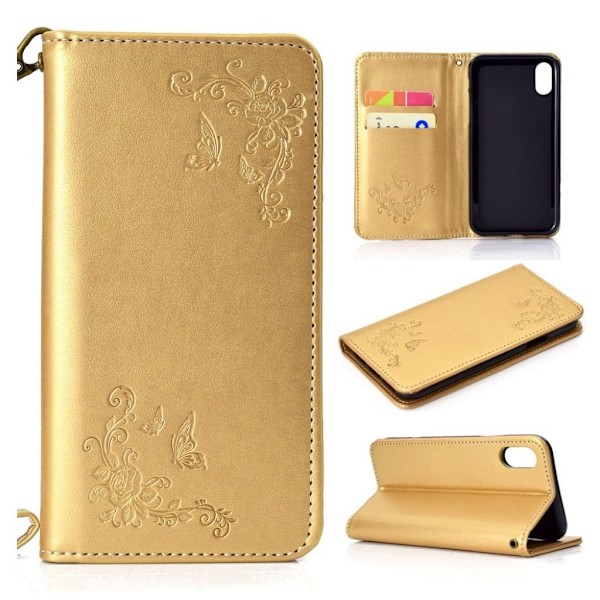 Butterfly läder iPhone Xs Max fodral - Guld Guld
