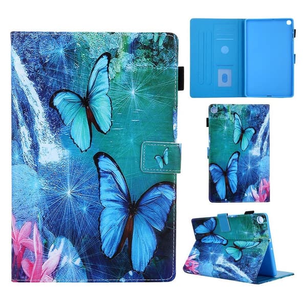 Samsung Galaxy Tab A 10.1 (2019) mønster læder etui - Blå Sommerfugl Blue
