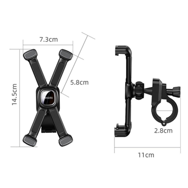 YESIDO Universal X-formad roterbar telefonhållare för cykelstyre Svart