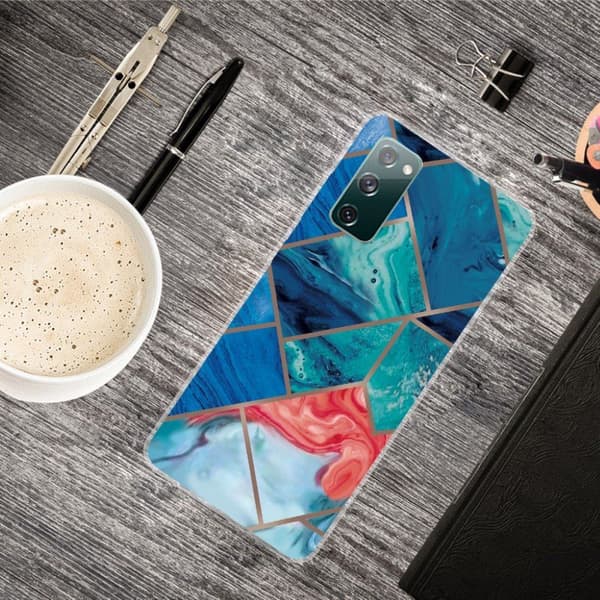 Marble Samsung Galaxy S20 FE Etui - Blue and Orange Marble Multicolor