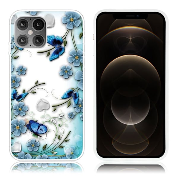 Butterfly iPhone 12 Pro / iPhone 12 nahkakotelo - Kukka Ja Perhonen Blue