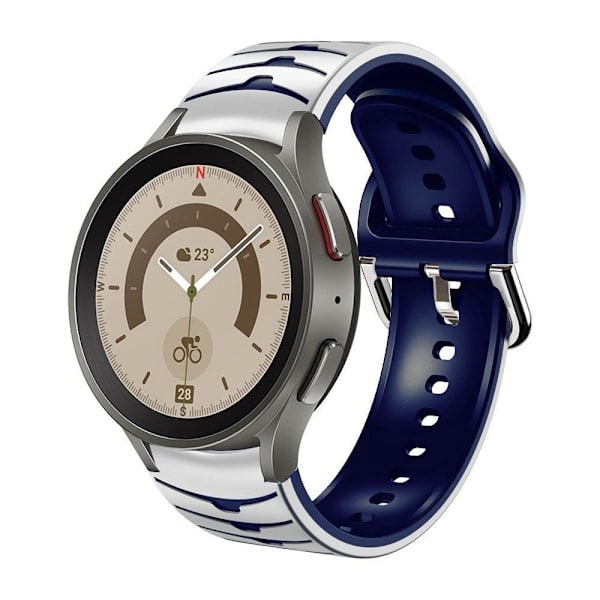 Samsung Galaxy Watch 5 / 5 Pro / 4 buet linje stil silikone urrem - Hvid / Mørkeblå White