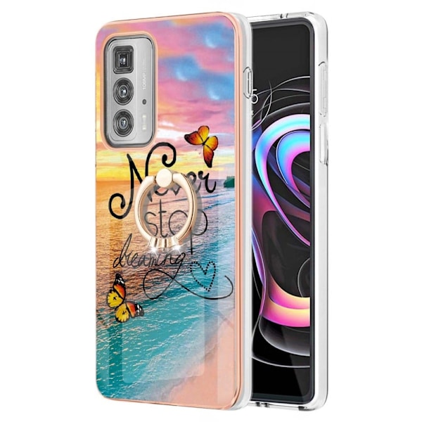 Marble Patterned Suojakuori With Ring Holder For Motorola Edge 20 Pro - Never Stop Dreaming Multicolor