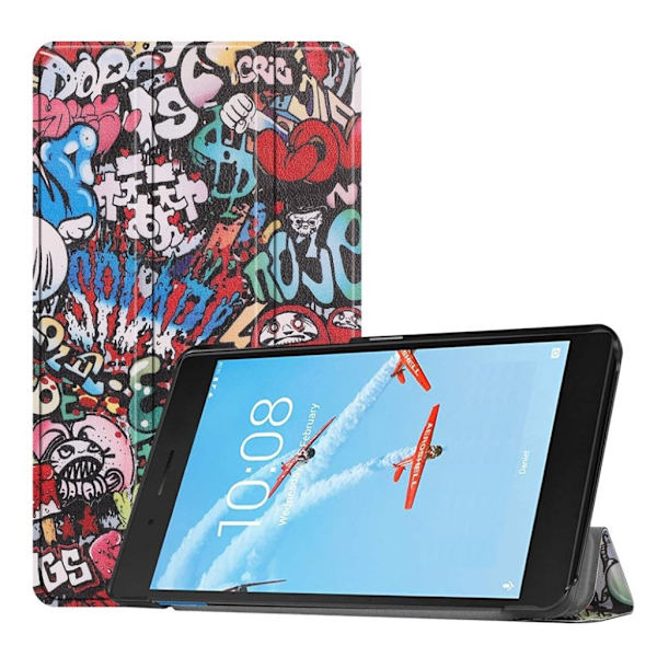 Lenovo Tab E7 mønstret tre-fold læderetui - Graffiti Multicolor