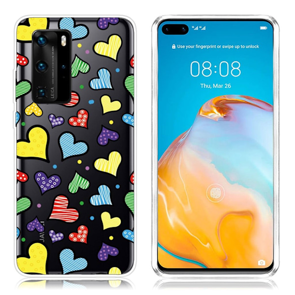 Deco Huawei P40 Cover - Kærlige Hjerter Multicolor