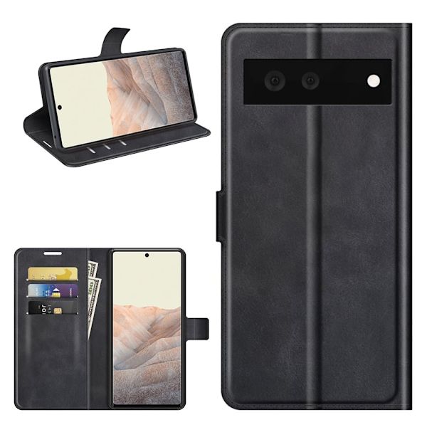 Google Pixel 6 læderetui med pung - Sort Black