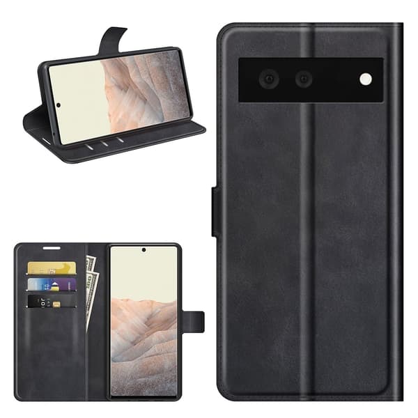 Hållbart konstläder Google Pixel 6 fodral med plånbok - Svart Svart