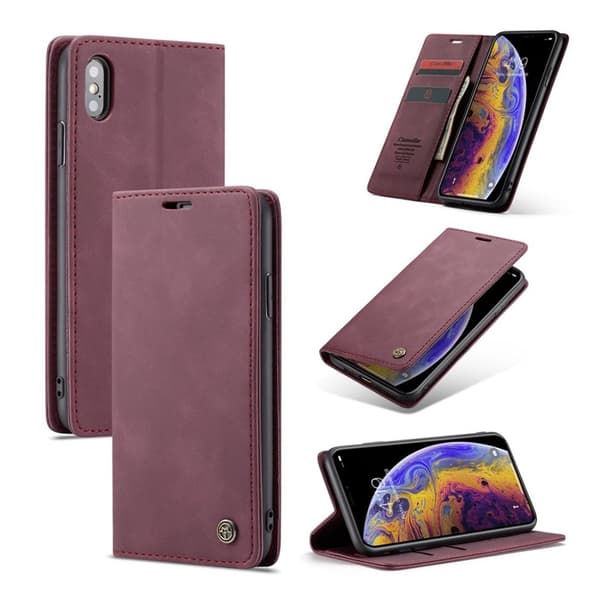 CASEME iPhone XS auto-absorberende læder flip cover - Vinrød Red