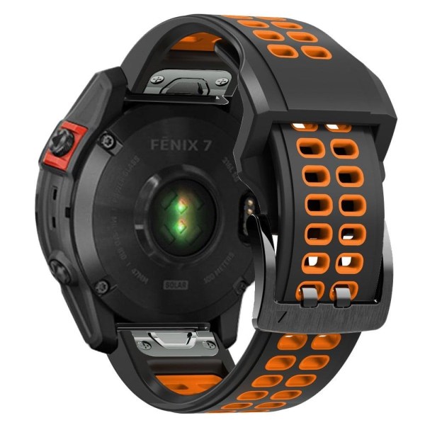 Garmin Fenix 7 tofarvet silikone-urrem - Sort / Orange Orange