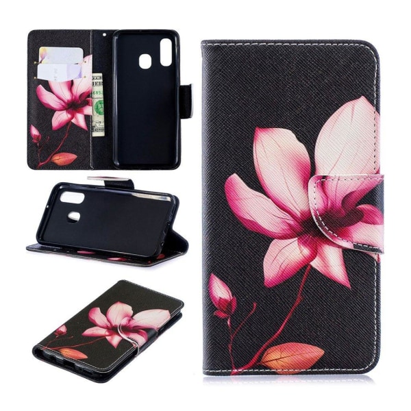 Samsung Galaxy A40 mønstret lædercover - blomstermønster Pink